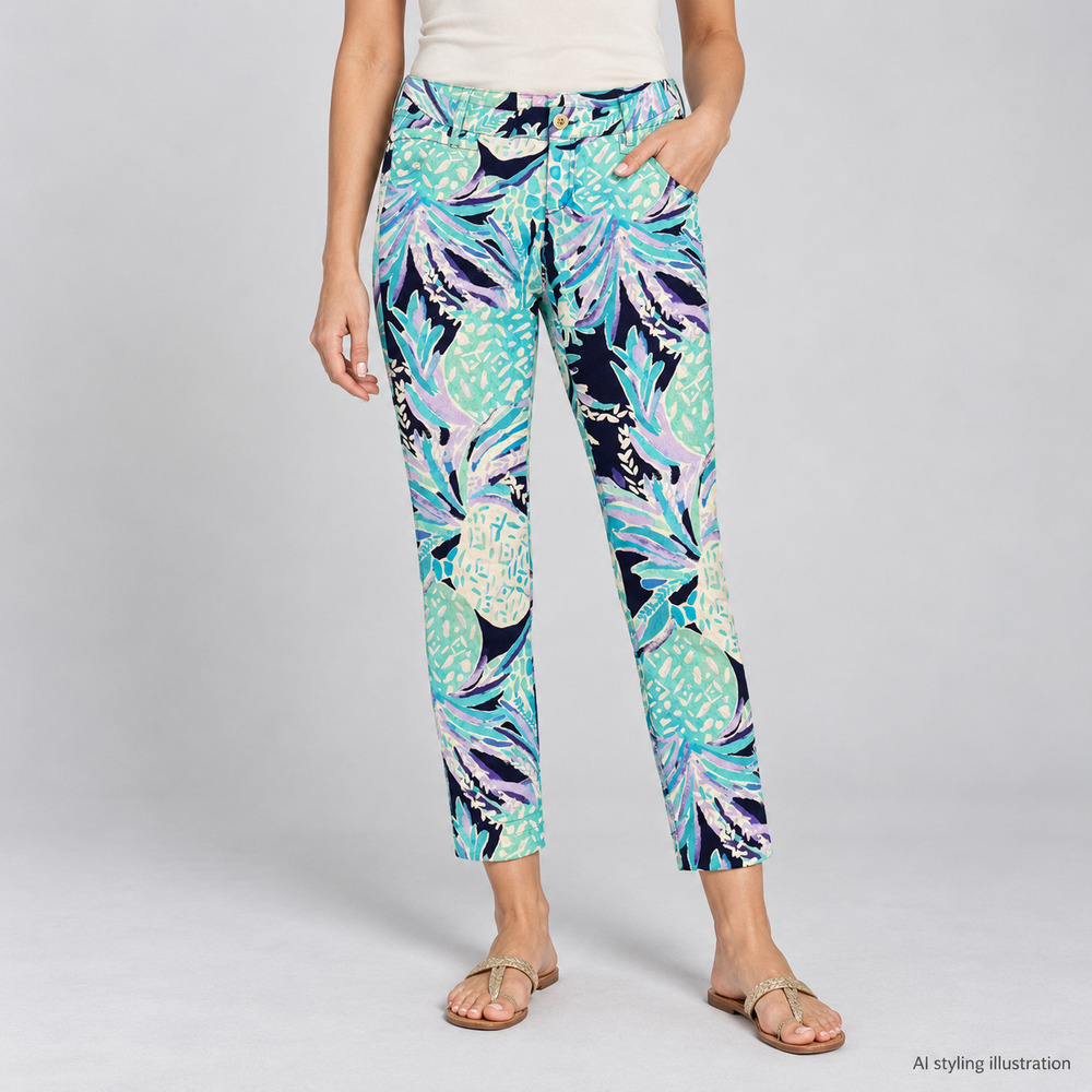 Lilly Pulitzer Turquoise Pineapple Print Pants Size 2